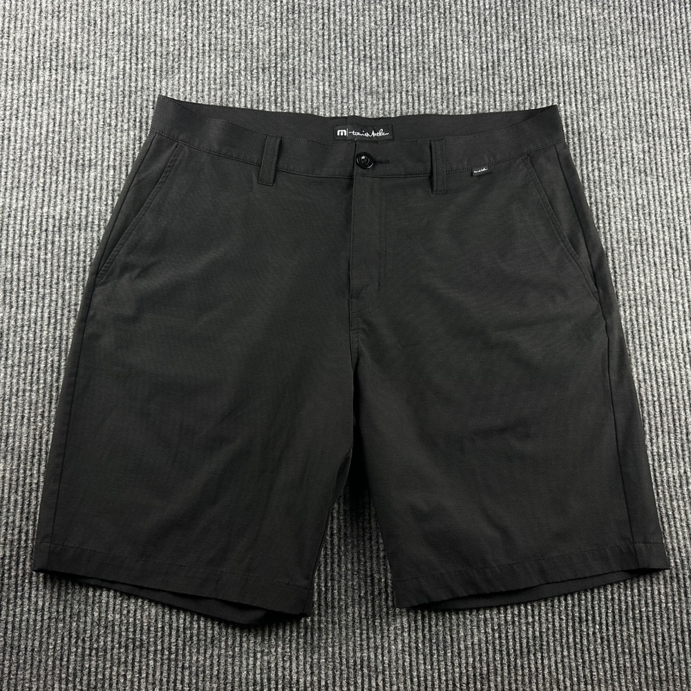 TravisMathew Beck Golf Shorts Mens 36 Black Micro Stripe Performance Stretch